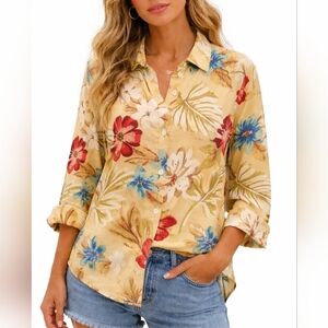 Laura Ashley Woman's Size XL 100% Silk Floral tunic Blouse Embroidered And Lined